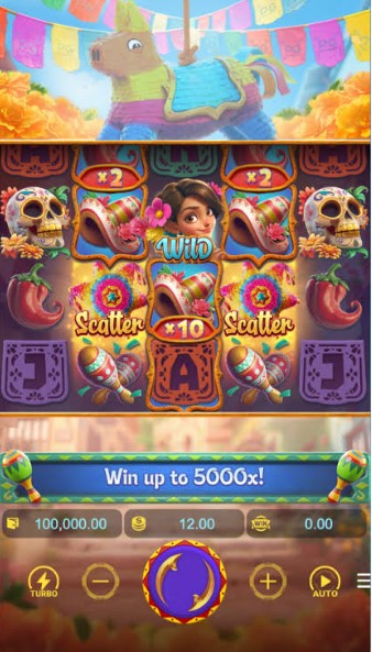Pinata Wins — fiesta symbols and Gold Frames on the grid